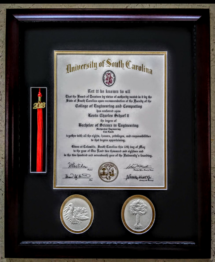 Framed diploma